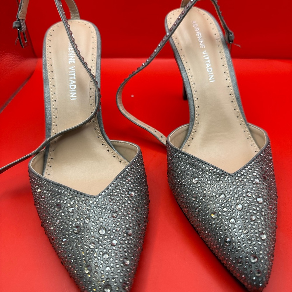 Adrienne Vittadini 100MM Silver Sparkling Embellished Heels